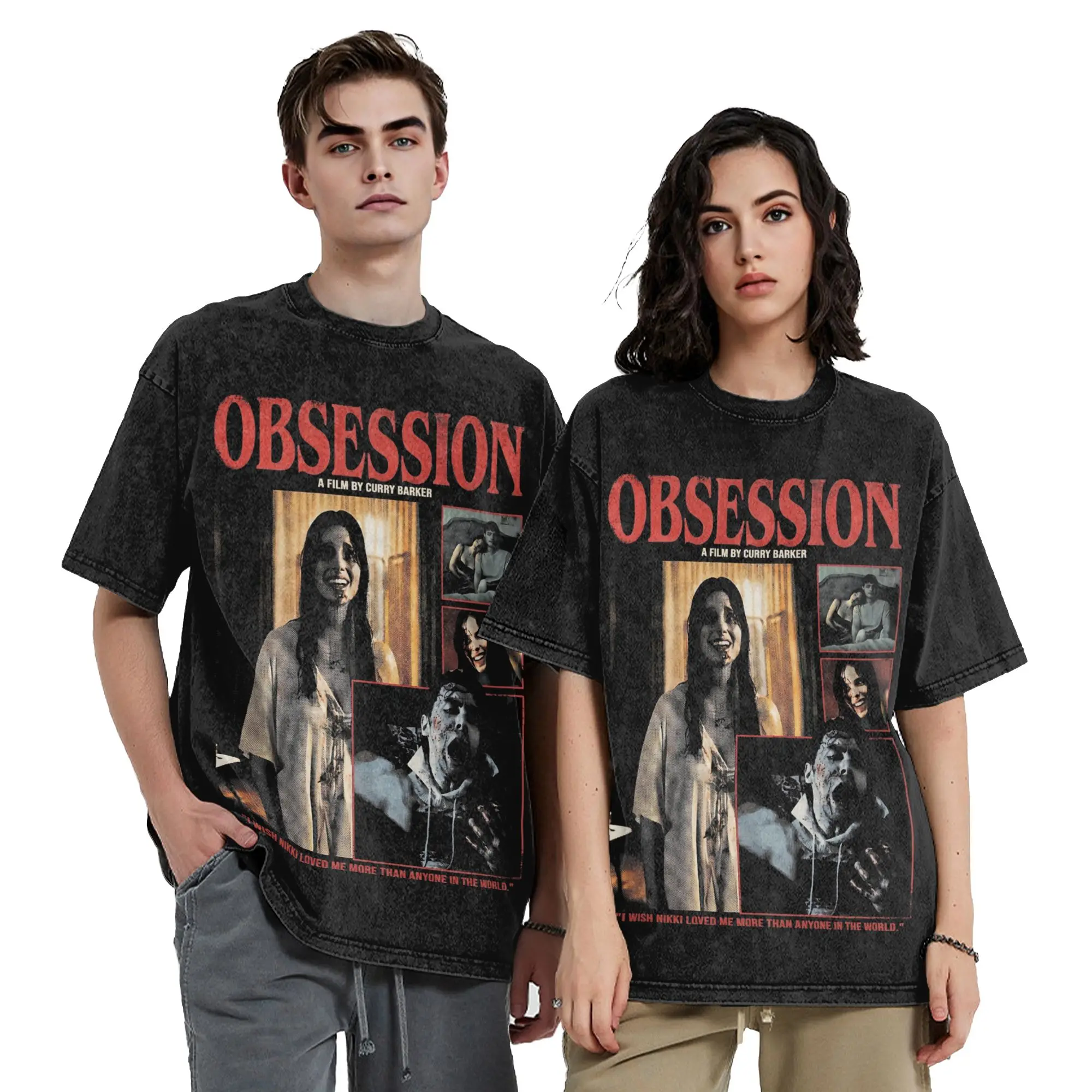 Фото Футболки с принтом «Обесществление» (Obsession) в стиле хоррор, винтажные, уличные, хип-хоп, для мужчин и женщин, из хлопка, с принтом в стиле Харадзюку №2