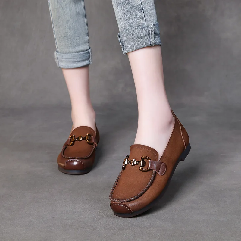 Beanie Shoes Women's Single Shoes Suede 2023 Spring New Vintage Handmade Single Shoes Women's Flat Casual Women's Shoes Flats