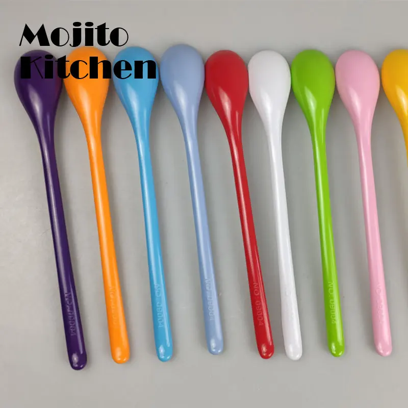 

5pcs Candy Color Plastic Long Handle Dessert Spoons Dinner Tea Spoon Tableware Flatware Stirring Coffee Kitchen Scoops Soup