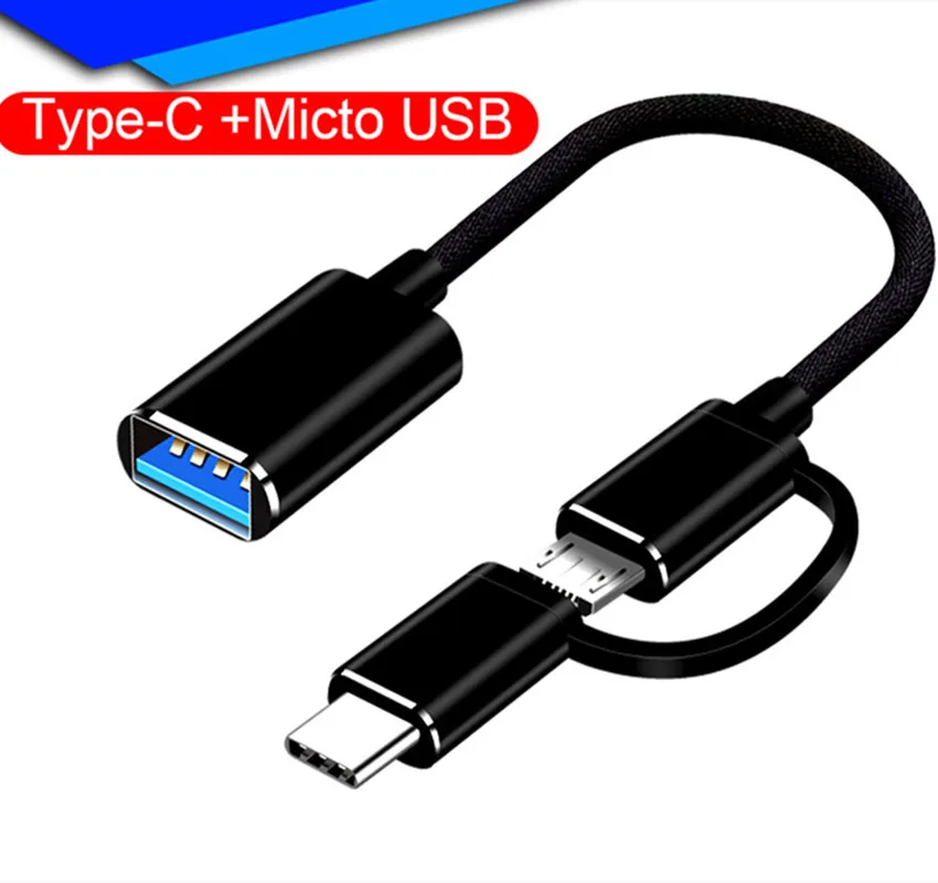 50PCS 2 IN 1 Mini OTG Adapter USB3.0 to Micro USB Type C Cable Male to USB 3.0 Female For All Smartphone for Car Macbook Device