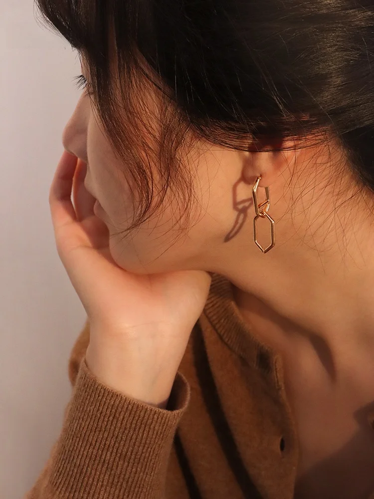 Osewaya Earrings Silver Geometric Eardrops Lock Women High-Grade Cold Sle 2024 New