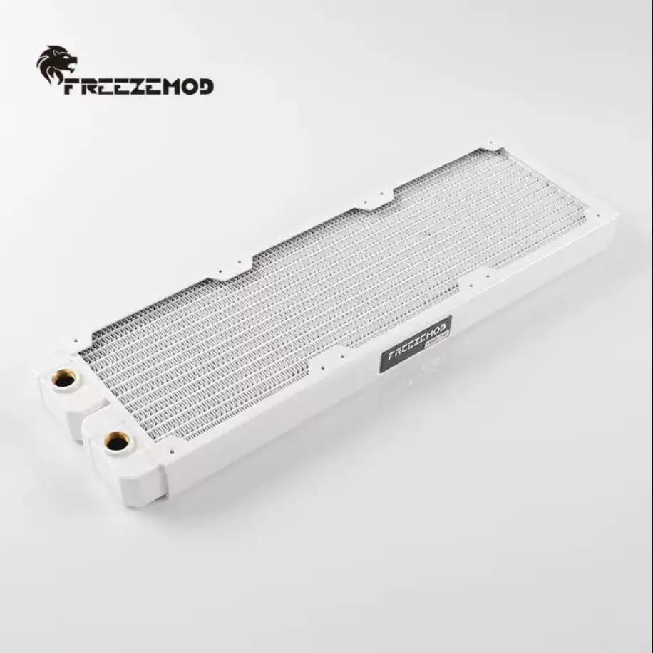 Фото FREEZEMOD Медный радиатор для водяного охлаждения ПК, 360 мм, 14 плоских трубок, односекционный, с медными ребрами, для вентилятора 120 мм, черный/белый TSRP-TW360 №3