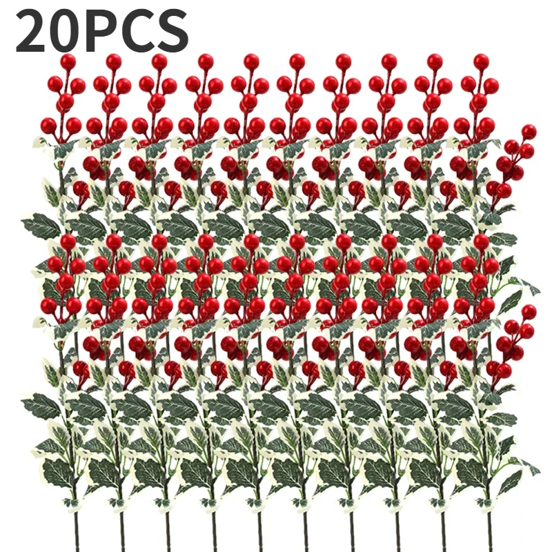 

Рождественская ветка красного ягод, искусственный Холли, ягода, зеленый лист, венок «сделай сам», украшение для рождественской елки, украшение для рождественской новогодней вечеринки