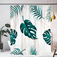 green leaves palm print shower curtains bathroom curtain tropical plant fabric waterproof polyester bath curtain with hooks