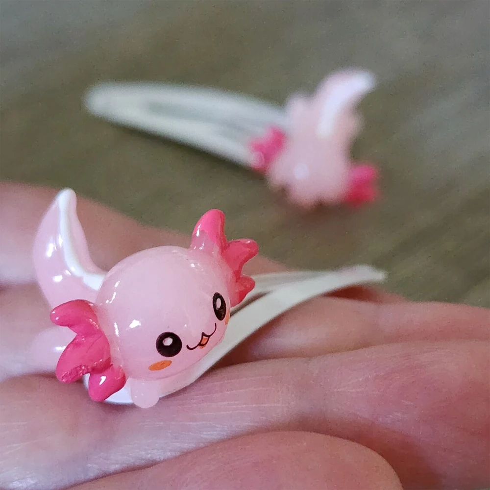 

Set of 2 Adorable Resin Pink Axolotl Hair Clips, 50mm Long Cute Cartoon Design Hair Pins Barrettes for Kids Teens Women