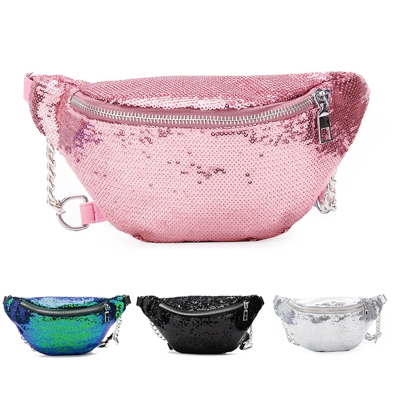 Поясная сумка с пайетками для женщин модная нагрудная сумочка на ремне кошелек