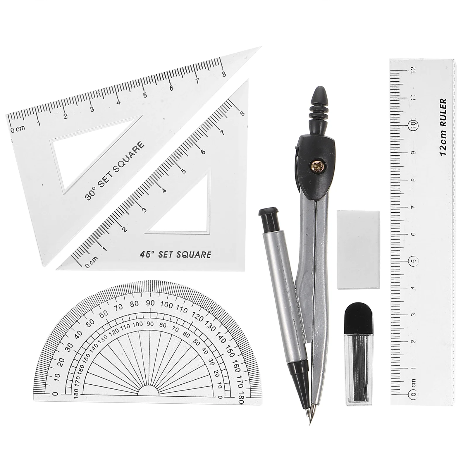 

Math Drawing Compass Student Supplies with Storage Box, Includes Compasses, Rulers, Protractor, Eraser, Refills, for Drafting