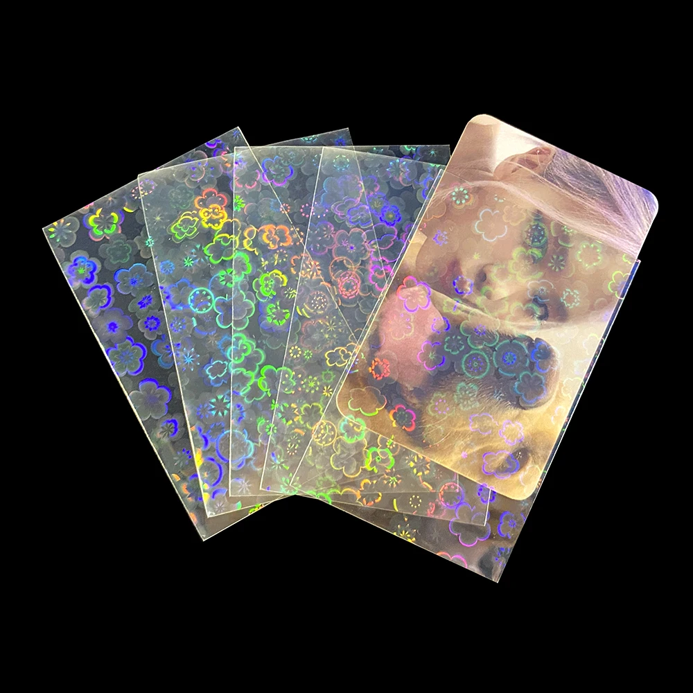 

100PCS Cherry blossoms Laser Flashing Card Film Korea Idol Holographic Standard KPOP Card Sleeves Ultra Cute Protector Cover