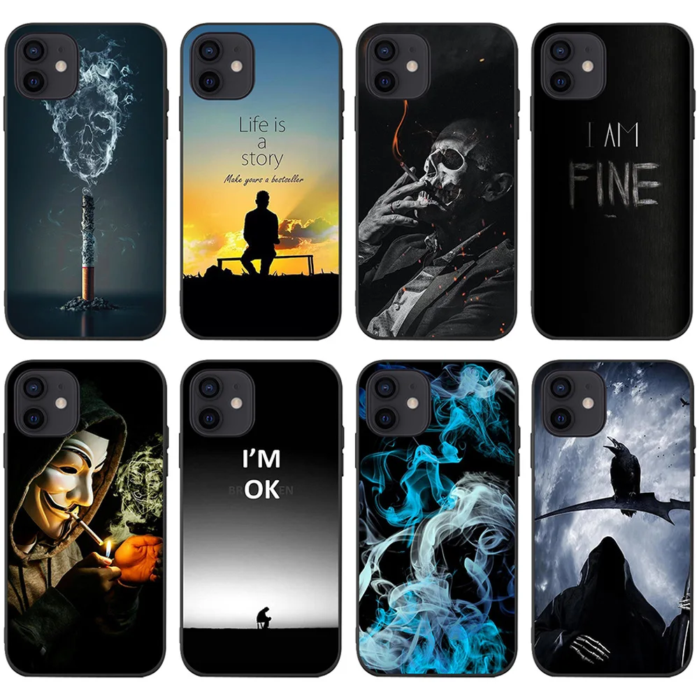 

Smoking Lonely Patients Phone Case for iPhone 14 13 12 11 Pro X Xs Max XR 7 8 Plus Shockproof Sketch Soft Silicon Cover