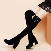 2022 fashion women boots spring winter over the knee heels quality suede long comfort square botines mujer thigh high boots