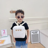 solid new fashion children backpack letter embroidery simple student schoolbag cotton backpack