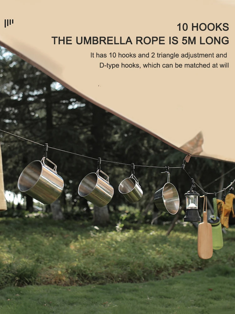 Веревка для одежды кемпинга 5 м с D-образными крючками