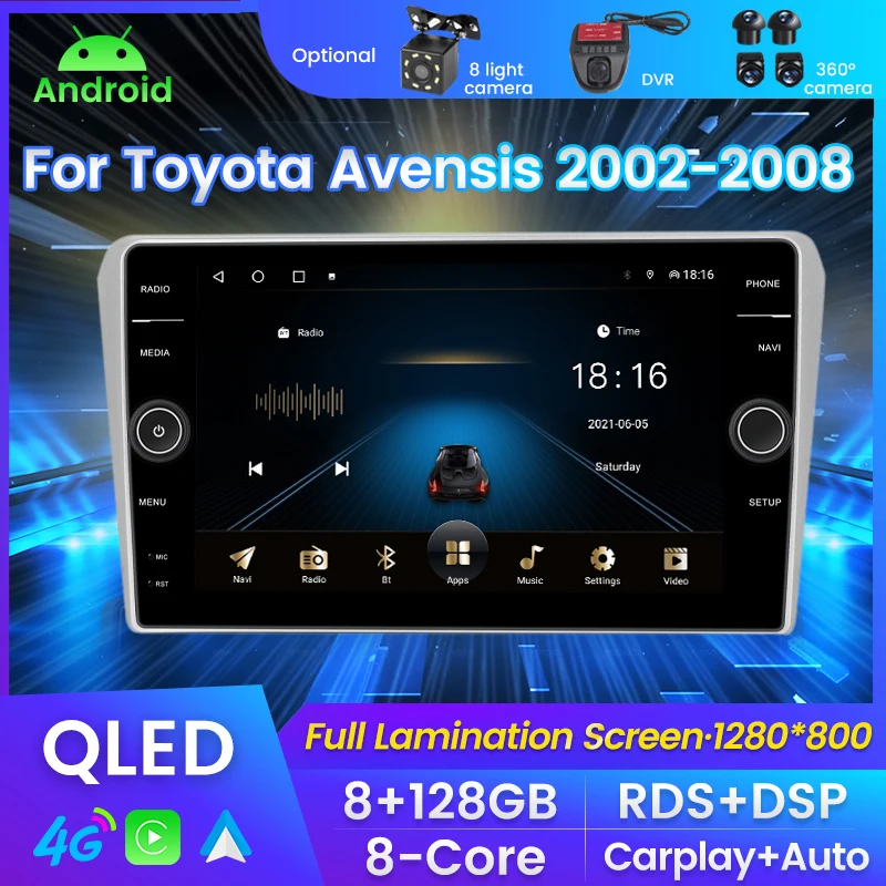 

8G 128G DSP QLED Screen Android 11 For Toyota Avensis T25 2 II 2002-2008 Multimedia DVD Player Navigation GPS RDS 2din no dvd