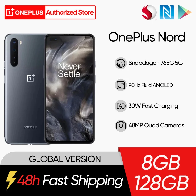global version oneplus nord 5g 8gb 128gb smartphone snapdragon 765g 6 44 90hz amoled 48mp quad warp 30t mobile phone free global shipping
