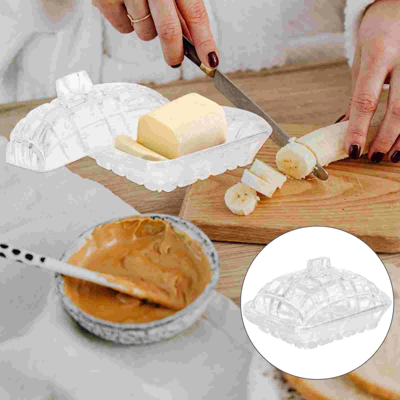 

Butter Dish Cheese Tray Keeper Holder Glass Dessert Clear Crystalcontainer Boxes Platesbread Cover Lids Saver Servingdishes