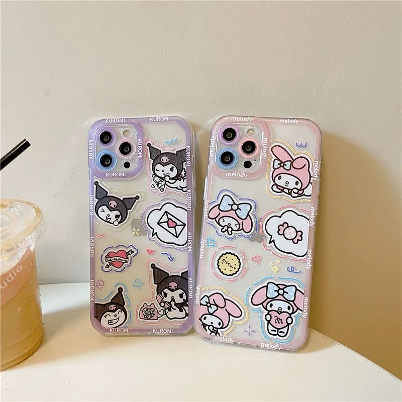 

Kawaii Sanrio Kuromi Mymelody Phone Case For Iphone 11 12 13 14 Pro Max X Xs Xr 7 8 Plus SE 2020 Y2k Girl Cartoon Clear