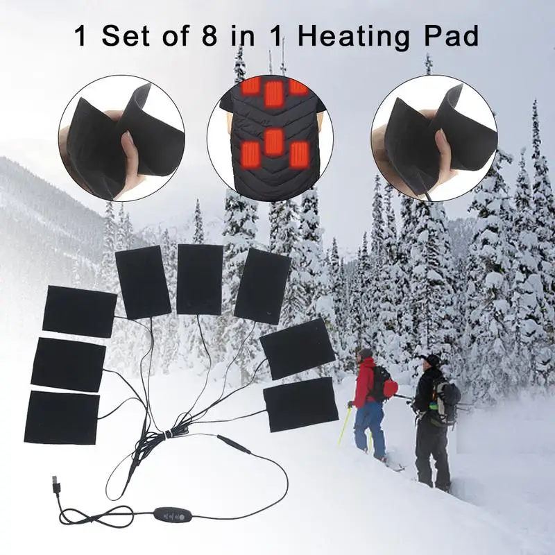 

8 In 1 Clothes Heating Pad With USB Charging 5V Carbon Fiber Heating Pad Electric Heating Sheet For Clothes Vests Underwear
