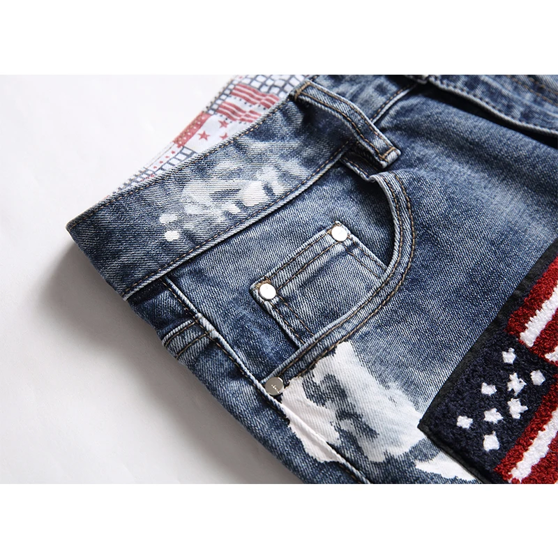 High Street Fashion Mens Jeans Letter Embroidery Designer Oil Paint Drawing Printed Jeans Men Punk Pants Skinny Hip Hop Jeans