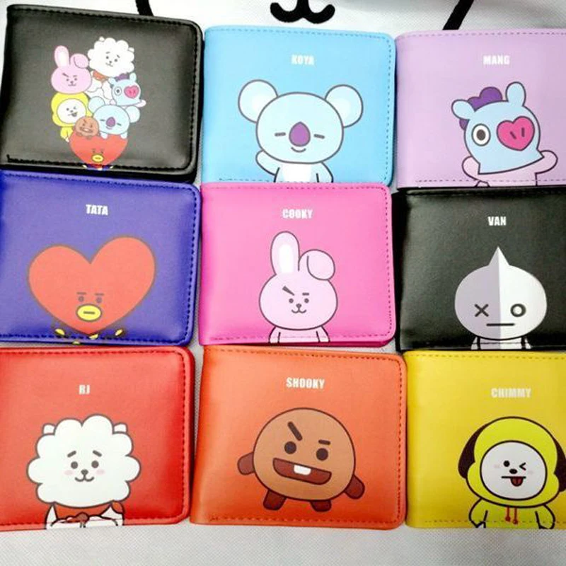 

Kawaii Bt21 Новый бумажник, короткий бумажник Bt21, милый мультяшный аниме кошелек, кошелек для монет, праздничный подарок