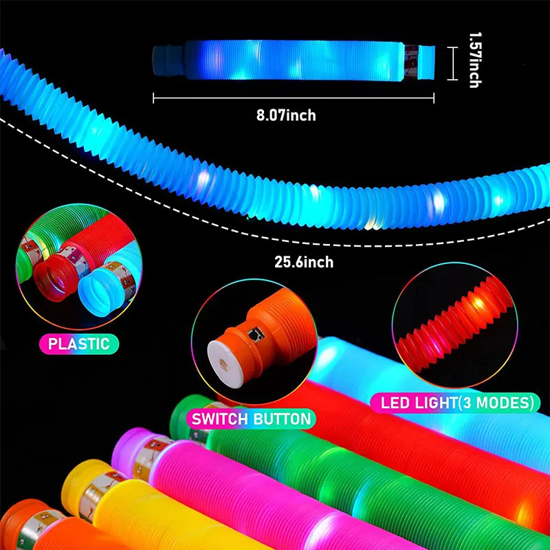 Party Favors for Kids Sensory Fidget Toys  LED Light Up Pop Fidget Tubes, Large Glow Sticks, Glow in The Dark Party Supplies images - 6