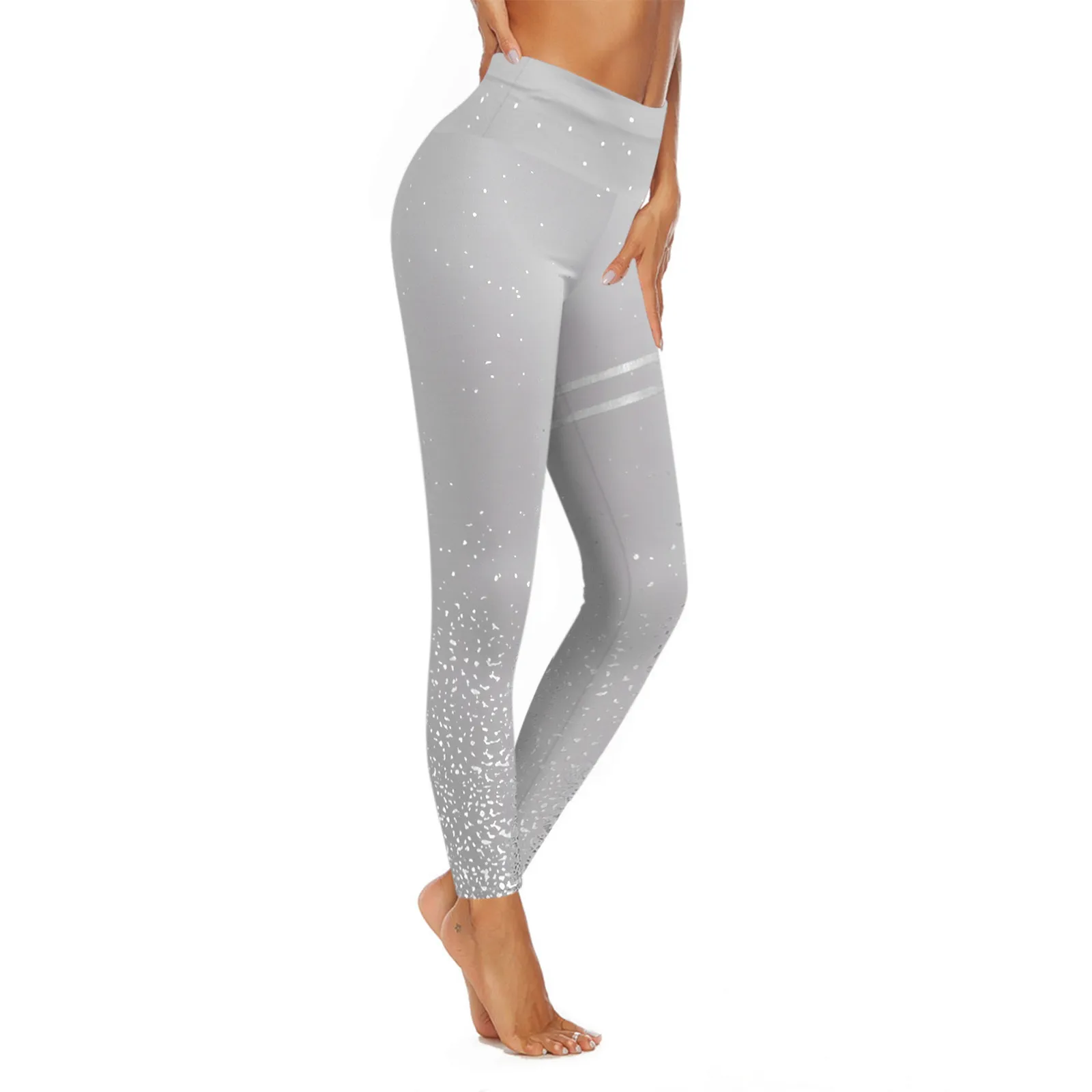 

Workout Hot Silver Print Yoga Pants Women Fitness Sport Athletic High Waist Running Fitness High-waist Pilates Stretch Pants