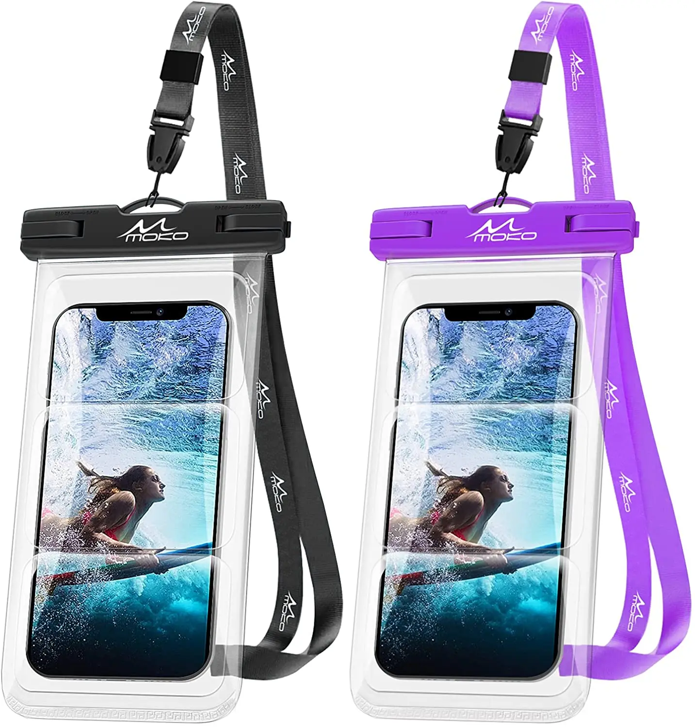 MoKo Waterproof Phone Case Holder 2Pcs for iPhone 13/13 Pro Max/12/12 Pro Max/11 Pro Max/Xs Max/XR IPX8 Underwater Phone dry Bag