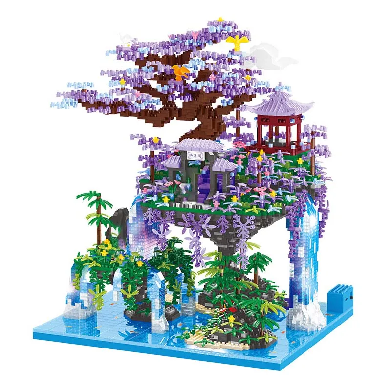 

Мини-блоки для сборки, с китайской архитектурой, садом, сказочный павильон в горах, со светодиодной подсветкой, для детей, взрослых, подарки