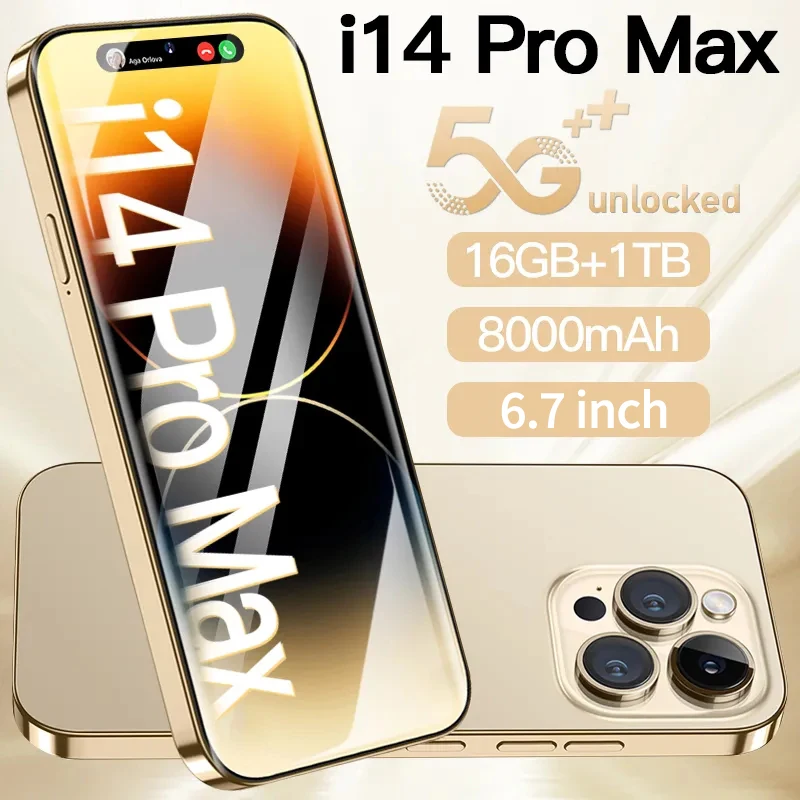 

I14 Pro Max Original Smartphone 5G 6.7 Inch 16GB+1TB Cellphones 8000mAh Mobile Phones Android Dual Sim Global Version Cell Phone