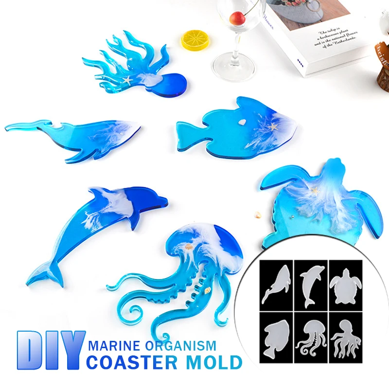 

DIY Marine Organism Coaster Silicone Mold Resin Molds Sea Turtle Dolphin Fish Octopus Tea Mat Ocean Coaster Molds Kit Tools