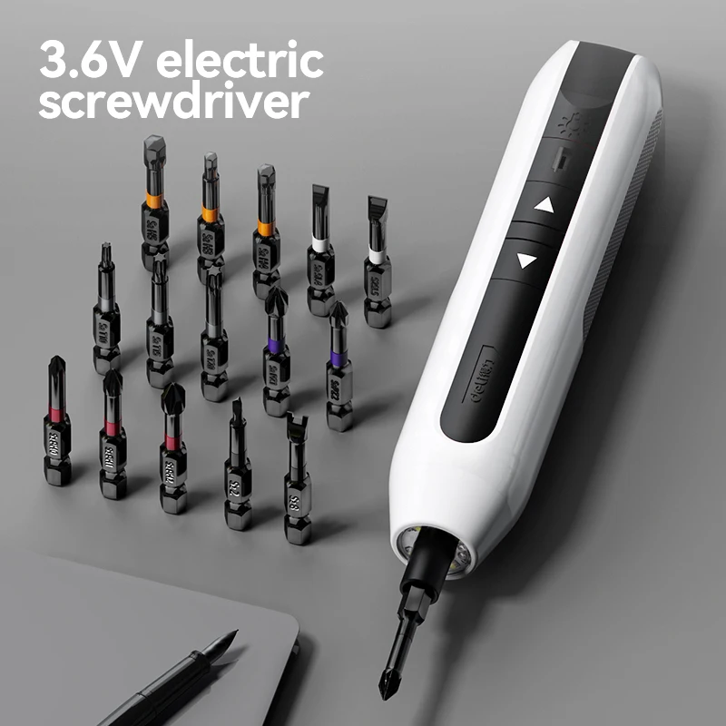 Deli Electric Screwdriver Set 3.6V Home DIY Repair Tool Set Lithium Battery Straight Handle Screwdriver 4N.m Power Tool Set