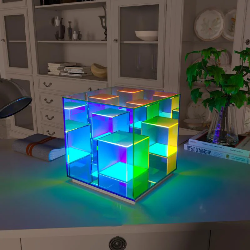 

RGB 3D Cube/Pyramid Acrylic USB Charging NightLight Creative Design Lamp LED Decoration Table Lamp for Home Livingroom Bar Club