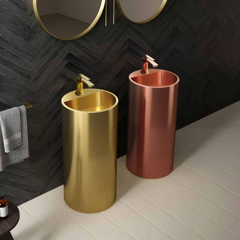 

round Stainless Steel Column Type Washbasin Hotel Homestay Wash Basin Integrated Floor Pool