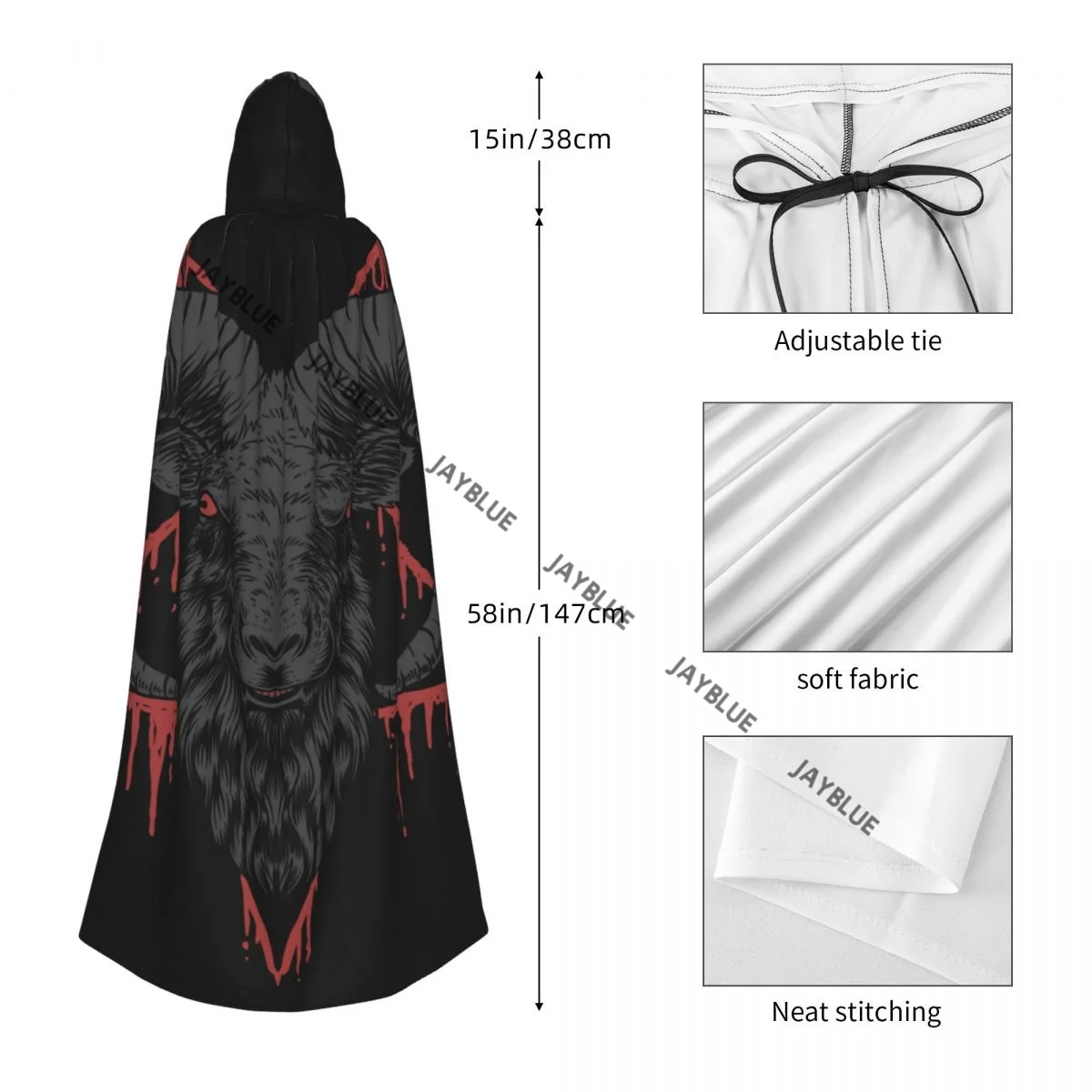 Плащ для взрослых накидка с капюшоном голова Бафомета средневековый костюм