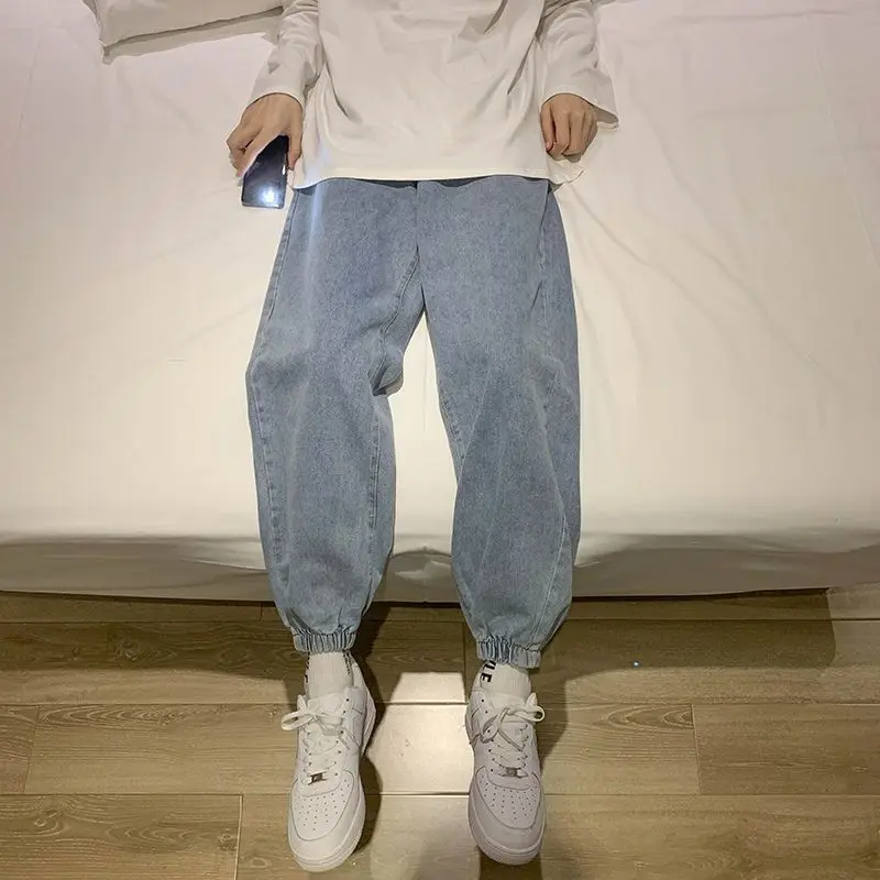 Demin Trousers Casual Pants Jeans Spring 2023 Cargo Men Fashion Men's Clothing Pockets Autumn Sweatpant Fit Ankle Length MOOWNUC