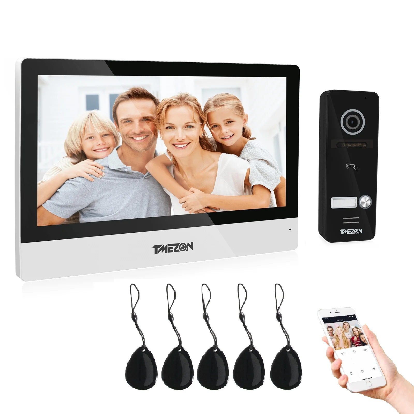 TMEZON WiFi Video Doorphone 10inch Touchscreen Monitor  with 1080P Wired Doorbell  TUYA APP/Card Swipe Unlock