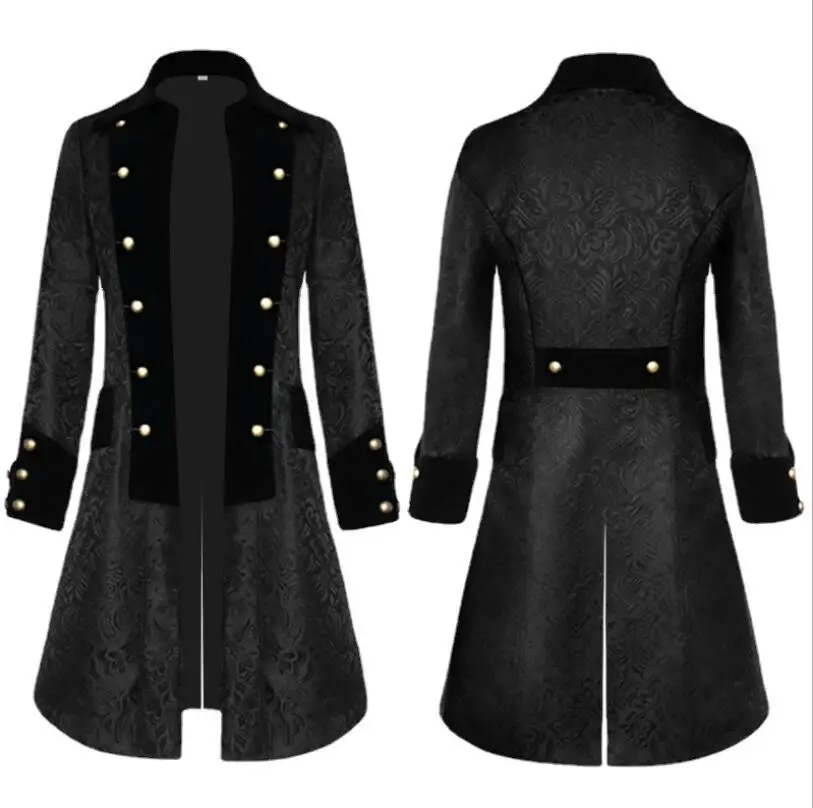 

Middle Ages Prince Cosplay Black Turn Down Collar Steampunk Men Jacket Long Sleeve Gothic Noble Men Texudo Medieval Costume