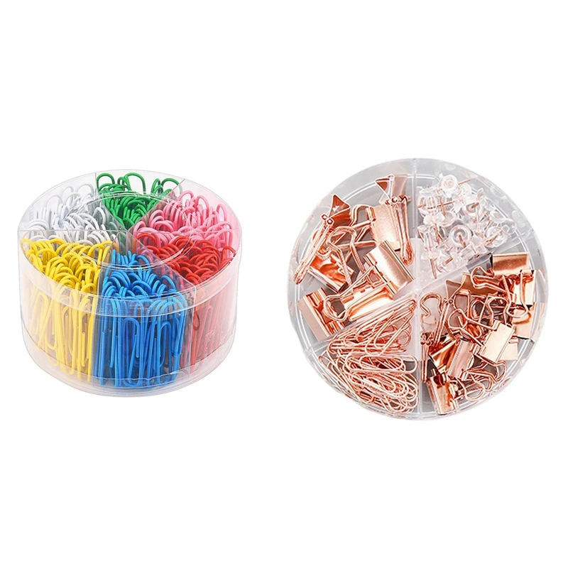 

300Pcs Large Colouful Paper Clips, 2 Inch With 100Pcs Binder Clips Paper Clips Push Pins Sets And Acrylic Box