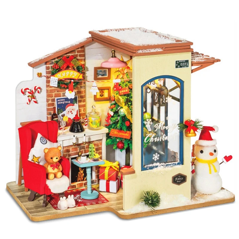 

Christmas Limited DIY Wooden Dollhouse Snow House with Furniture Children Adult