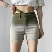 2022 fashion casual belt tie dye gradient jeans trend avocado green versatile pocket chic spice shorts street denim shorts women