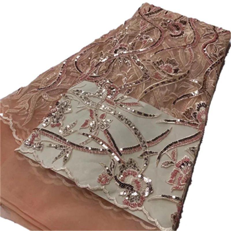 

High Quality African French Sequins Net Lace Fabric For Wedding Latest Nigerian Lace Fabrics Sewing FYU123
