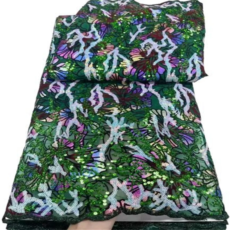 

Африканская Флокированная Кружевная Ткань 5 ярдов 2023 Высококачественная блестящая сетчатая вышивка в нигерийском стиле для свадебного пла...