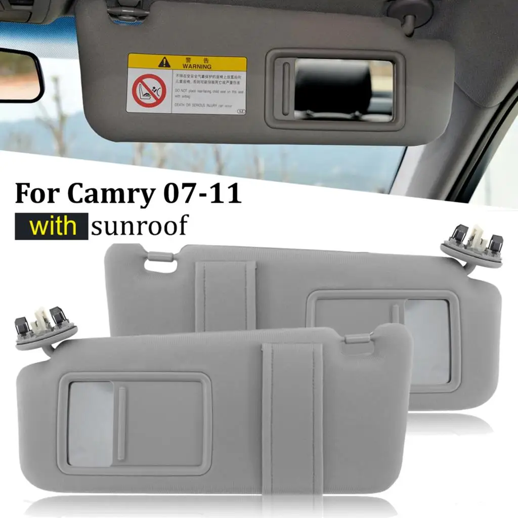 Apktnka Gray Car Sun Visor Sunshade Mirror For Toyota Camry 2007 - 2011 Driver Passenger Side Right Left Vanity Lights Sunroof