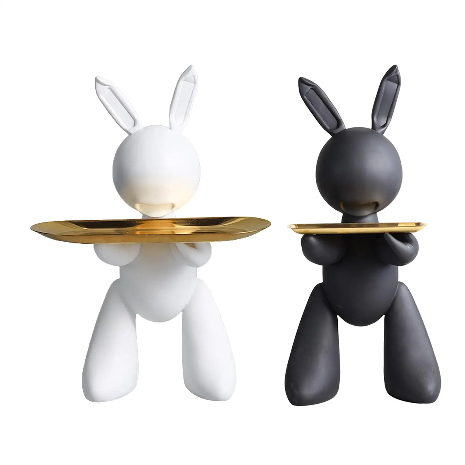 

Cute Bunny Statue Storage Tray Resin Jewelry Holder Key Candy Organizer Rabbit Figurines for Easter Kitchen TV Cabinet Ornament
