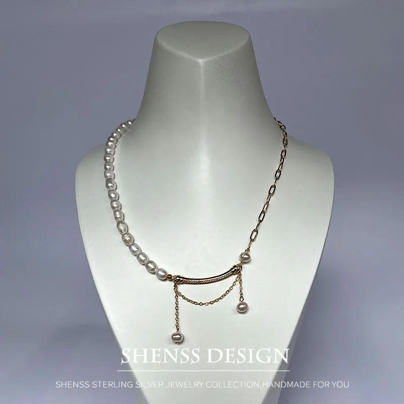 Ожерелье из натурального пресноводного жемчуга в форме риса ожерелье с медным