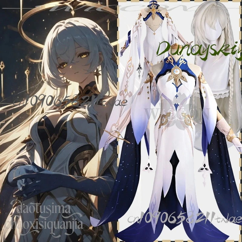 Фото Cos Store Истоарт Косплей Genshin Impact Костюм Богини Винтаж Длинный Белый Синий Великолепная Лолита Хэллоуин Рождество №1