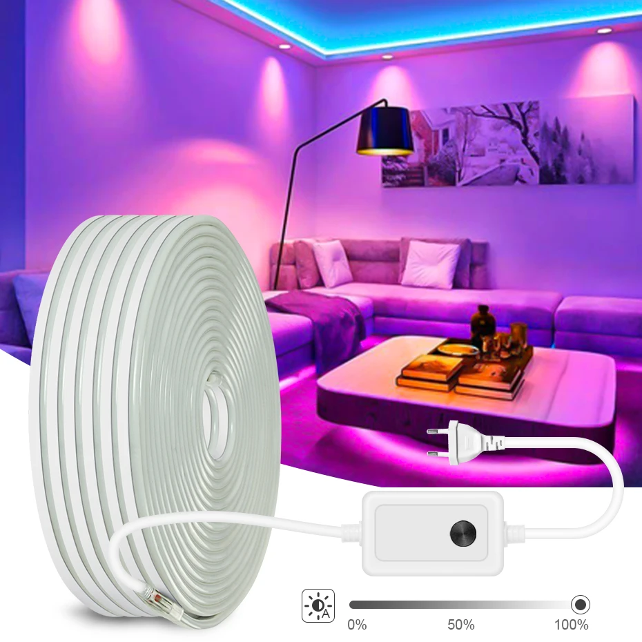 

LED Neon Strip Lights AC 220V SMD2835 LED Neon Tape IP67 Waterproof 120LEDs/M Flexible Ribbon Rope Dimmable For Home Decoration
