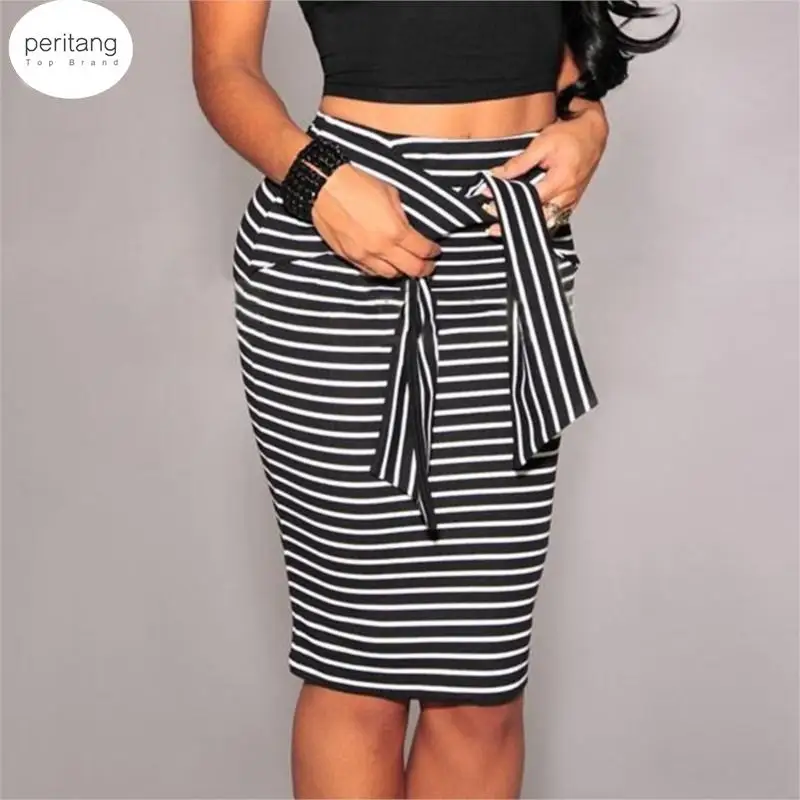 

Юбка-карандаш прямая в полоску, с бантом, на весну/осень