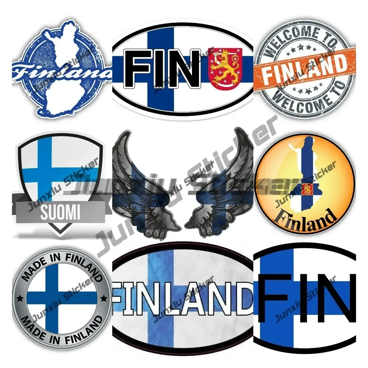 Флаг Финляндии герб Финдии овальная наклейка с флагом код страны креативный