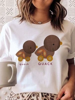 duck quack printed cartoon t shirt o neck short sleeves women t shirts for woman 2022 young girls tops summer white tees tshirt