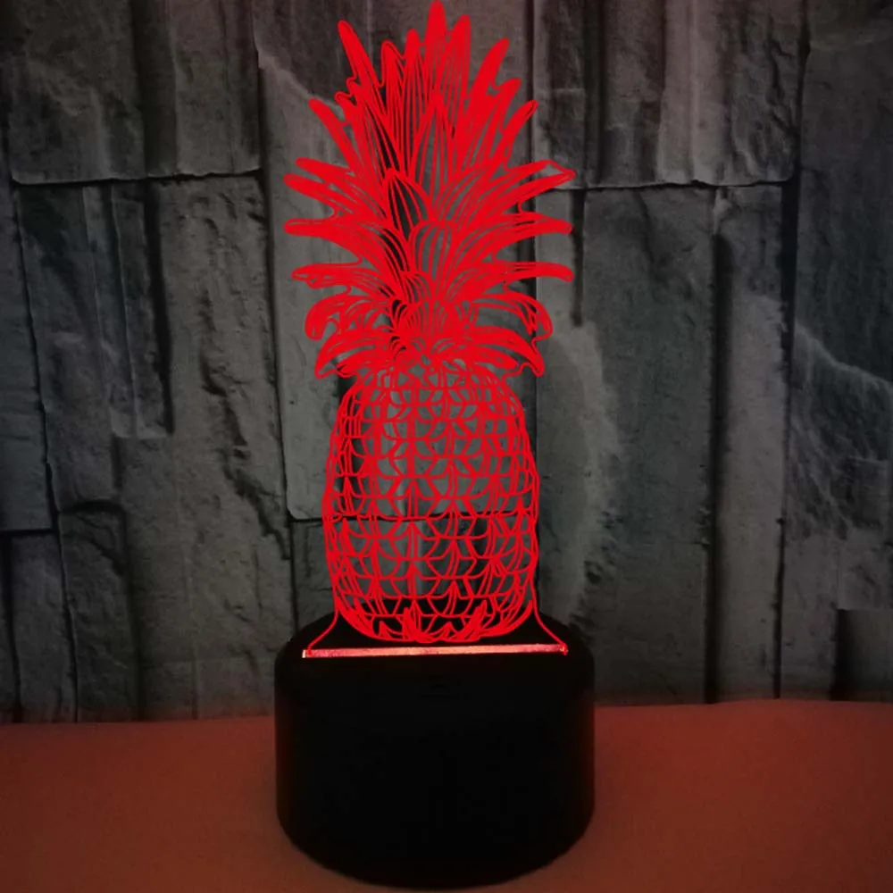 Ночник Nighdn в виде ананаса для детей 3D иллюзионная лампа 7 цветов светодиодный